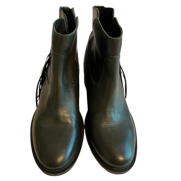 Girotti Hidden Wedge Ankle Bootie Loden Green Black Fringe Tassel 40 EU / 9.5 US - Picture 3 of 11